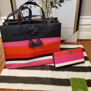 Kate Spade Hayes Street Fabric Isobel-Medium Satchel-Pink/multi & leather wallet